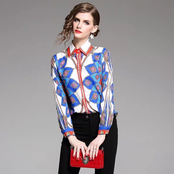 Europe Print Shirt Women Wear To Work - Picture 2 of 4